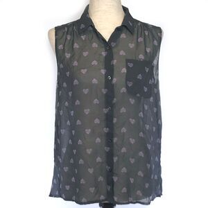 American Eagle Sheer Gray Hearts Button-Up Top